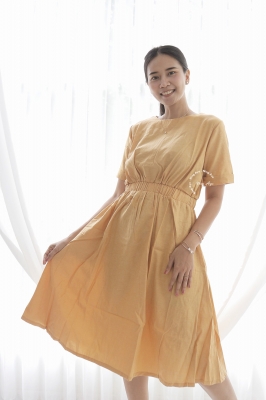 Natasha Basic Simple Midi Dress Kerut Karet Perut - NADR 04 Kuning